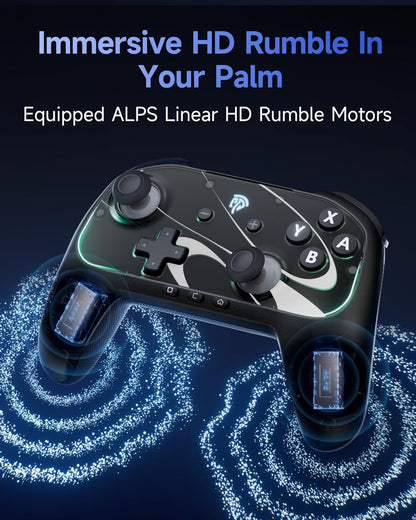EasySMX S10 Controller for Switch 2/ Switch/PC-One Key Wake-up, TMR Anti-Drift Joystick, Mechanical Buttons, 6 Axis Gyro, Bluetooth Switch Controller with RGB & Swappable D-Pad