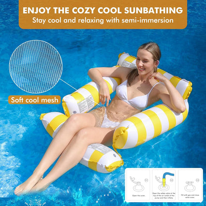 Inflatable Pool Float Chair Lounge for Adults and Kids Floating,Stripe Pattern Float Hammock for Pool Party Summer Water Fun