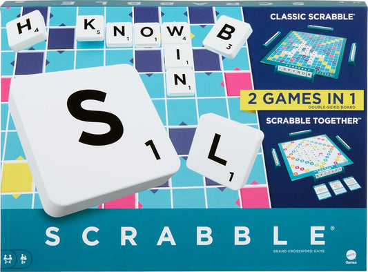 Mattel Games Scrabble Board Game, Family Word Game with Two Ways to Play, Includes 50 Goal Cards That Teach Scrabble Basics for 2-4 Players