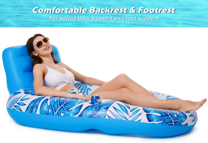 Jasonwell Inflatable Pool Floats Lounge - Large Heavy Duty Pool Float Raft Water Lounge Chair Lake Lounger River Float Party Floatie for Adults with Cup Holders Summer Beach Swimming Pool Toys