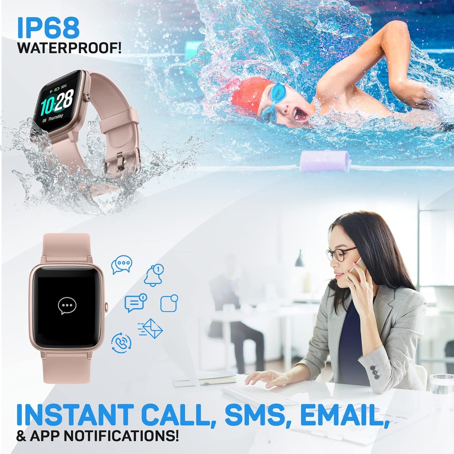 OCTANDRA Inspire VeryFit 1.95" Bluetooth Answer Call Alexa Smart Watch Body Energy Heart Rate HRV Oxygen Saturation Sleep Monitor Step Tracker IP68 Fitness Watches for Men Women (IDW16) (Pink)