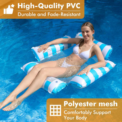 Inflatable Pool Float Chair Lounge for Adults and Kids Floating,Stripe Pattern Float Hammock for Pool Party Summer Water Fun