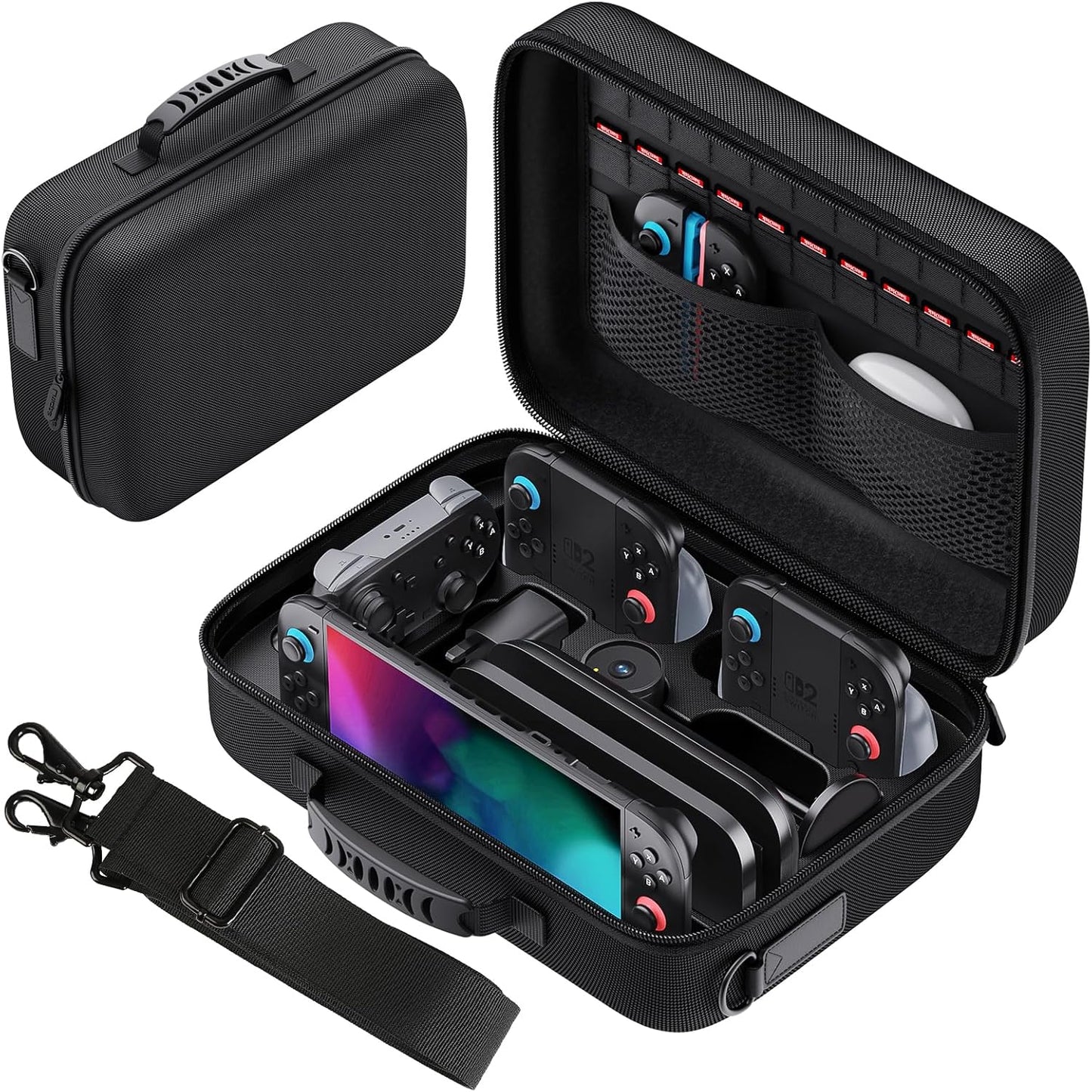 Lmcpa Storage Case for Nintendo Switch 2,Protective Large Travel Carry Case for Switch 2 Camera,Console,Pro Controller and Other Switch 2 Accessories with 22 Game Cartridges and Shoulder Strap,Black