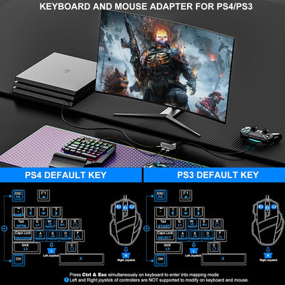 arVin Keyboard and Mouse Adapter for Nintendo Switch/Xbox/PS3/PS4, Wired & 2.4G Wireless Mouse and Keyboard Converter Support Key Mapping
