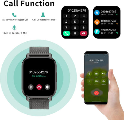 Popglory Smart Watch Answer/Make Calls & 2 Straps, 1.85" Large Smartwatch for Women Men, Fitness Watch Blood Pressure, Blood Oxygen, Heart Rate Tracking, Step Counter for iPhone & Android
