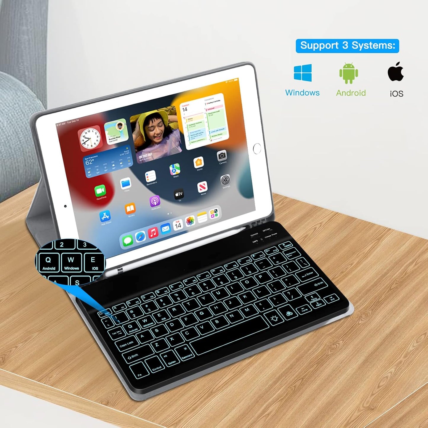 XIWMIX Ultra-Slim Wireless Bluetooth Keyboard - 7 Colors Backlit Universal Rechargeable Keyboard Compatible with iPad Pro/iPad Air/iPad 9.7/iPad 10.2/iPad mini and Other iOS Android Windows Devices