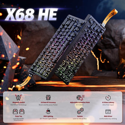 ATTACK SHARK X68 HE Rapid Trigger Mechanical Gaming Keyboard 60% Wired TKL with Adjustable Actuation,Hall Effect snap-fit Switch,8KHz Polling Rate,RGB Backlit,Top Mount for PC Mac Esport Gamer(Black)