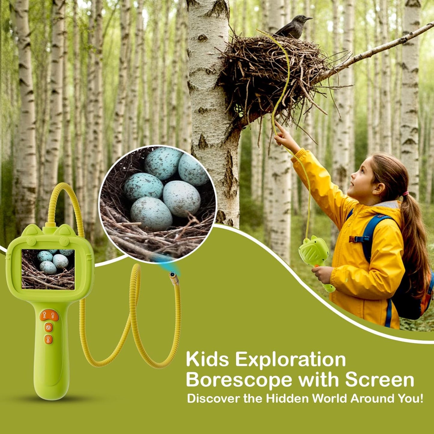 Kids Endoscope with Light, Unique Borescope Snake Camera, Educational Science Stem Toys for Christmas Birthday Gifts for 3 4 5 6 7 8 9 10-Year-Old Boys Girls (Green)