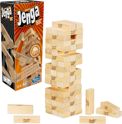 Jenga Game - Classic Strategy Games with Wooden Blocks - 1 or More Players - Board Games - Ages 6+