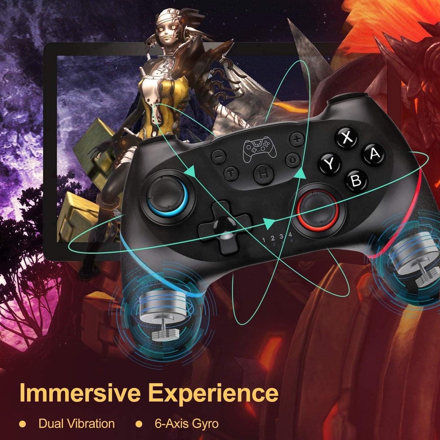 Switch Controller for Nintendo, Wireless Pro Controller for Nintendo Switch/Switch Lite, Switch Remote Controller Gamepad Joystick, Turbo and Dual Vibration (Black)