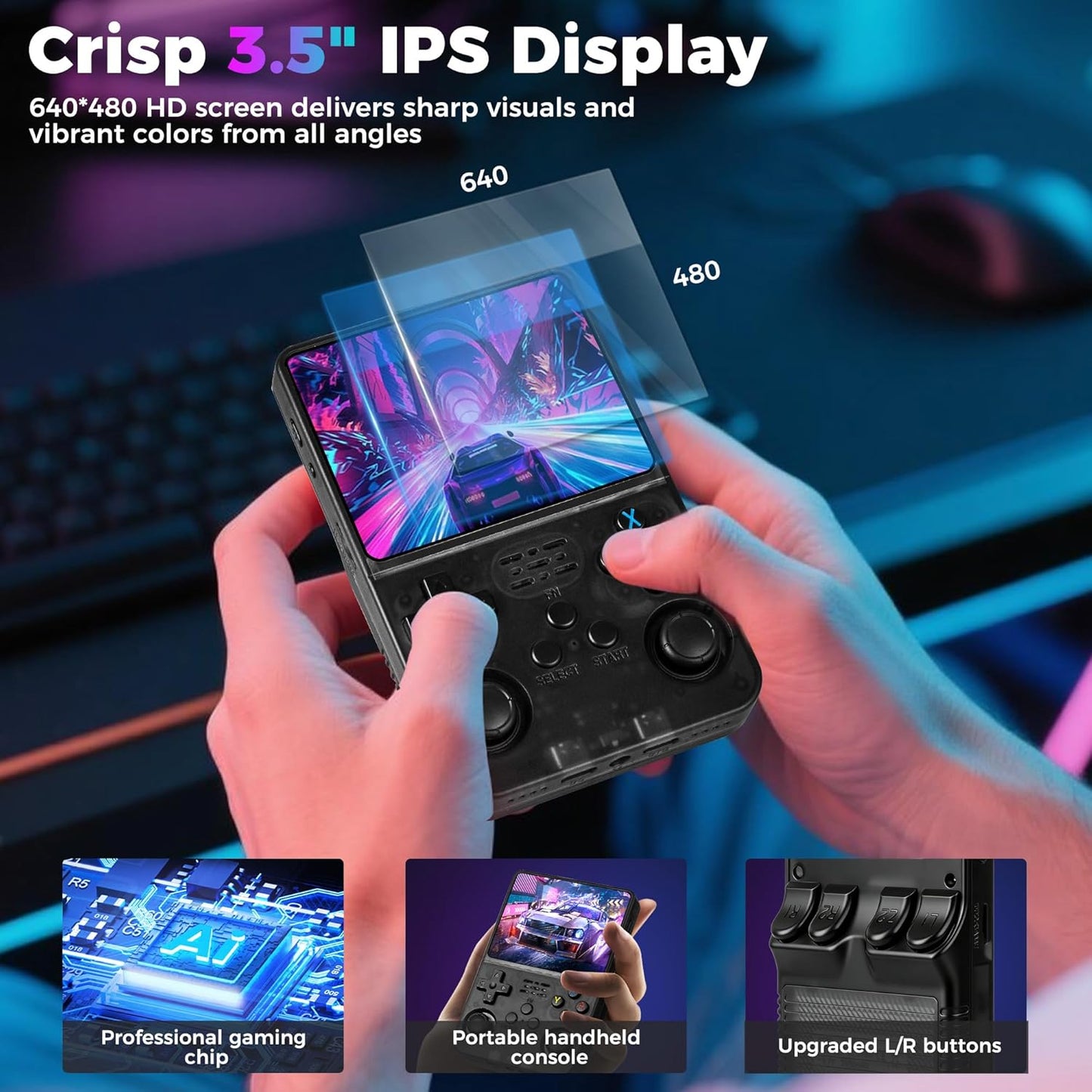 R36S Retro handheld model, handheld model with 3.5-in IPS HD Screen，Video handheld models with 64GB Memory, Ultra-Long Standby Time, Perfect for Travel & Outings, Gift for Adults Teens early-stage (Black)