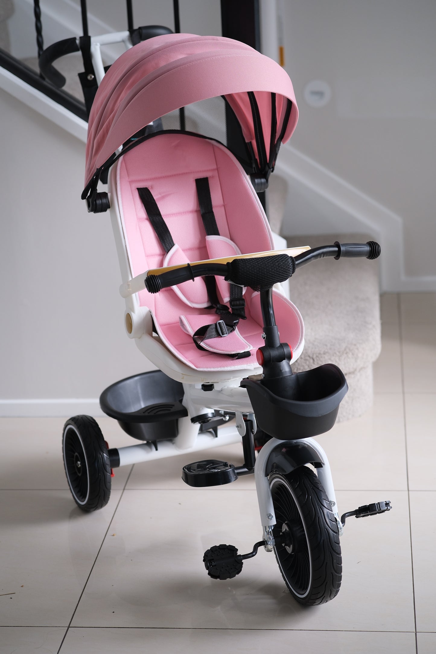 6-in-1 Kids Tricycle Stroller – Reclining Seat, Swivel Handle, Sunshade & Basket