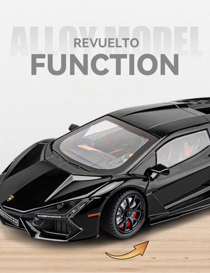 Lamborghini Revuelto 1:24 Scale Die-Cast Alloy Car Model – Pull-Back & Open Doors, Sound & Light, Shock Absorption & Steering, Collectible Supercar Toy for Kids & Adults
