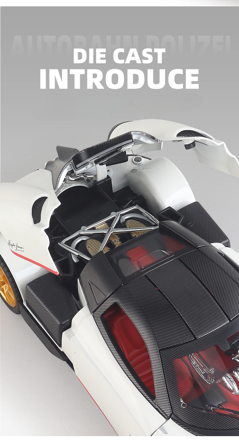 Pagani Huayra 1:24 Alloy Diecast Model Car | Sound & Light FX | Pull Back & Steering | Boys Toy Gift (8.1"x3.5"x3.7")