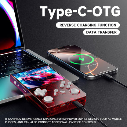 R40 Retro handheld model - 3.5 Inch IPS Screen, 128GB Storage, Portable Arcade Gaming Device, 3000mAh Battery, Type-C Charging, Red