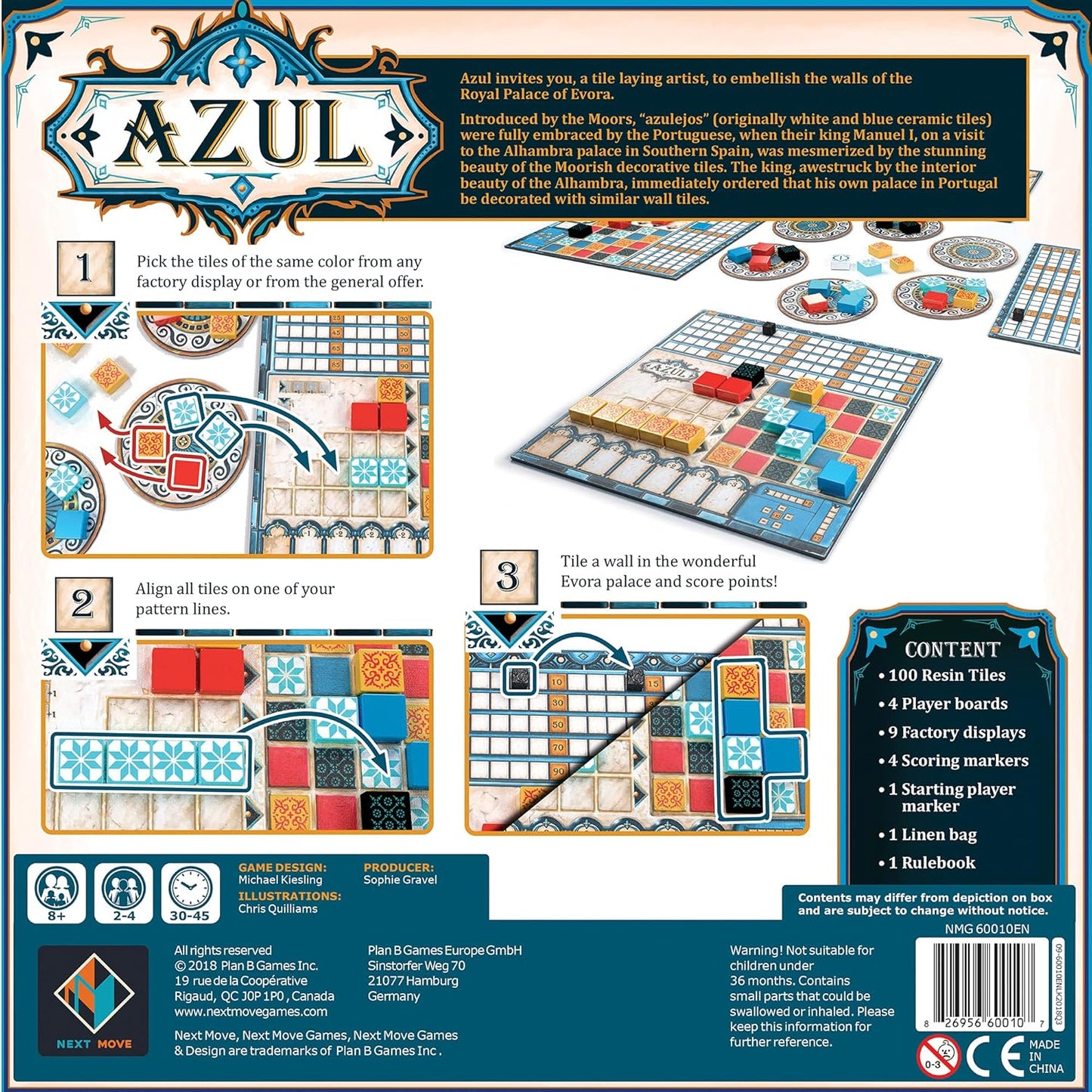 Azul Asmodee Azul Board Game - Award-Winning Tile-Placement Strategy Game, Beautiful Mosaic Art, Family Fun for early-stage & Adults, Ages 8+, 2-4 Players, 30-45 Minute Playtime