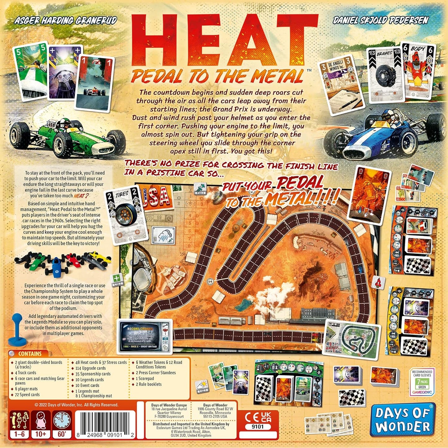 Days of Wonder | Heat: Pedal to The Metal | Racing Game | Ages 10+ | 1-6 Players | 60 Minutes Playing Time, DOW9101, Multicolor