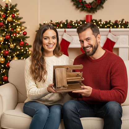 Wood Phone Docking Station Ash Key Holder Wallet Stand Watch Organizer Men Gift Husband Wife Anniversary Dad Birthday Nightstand Purse Father Graduation Male Travel Idea Gadgets (Brown)