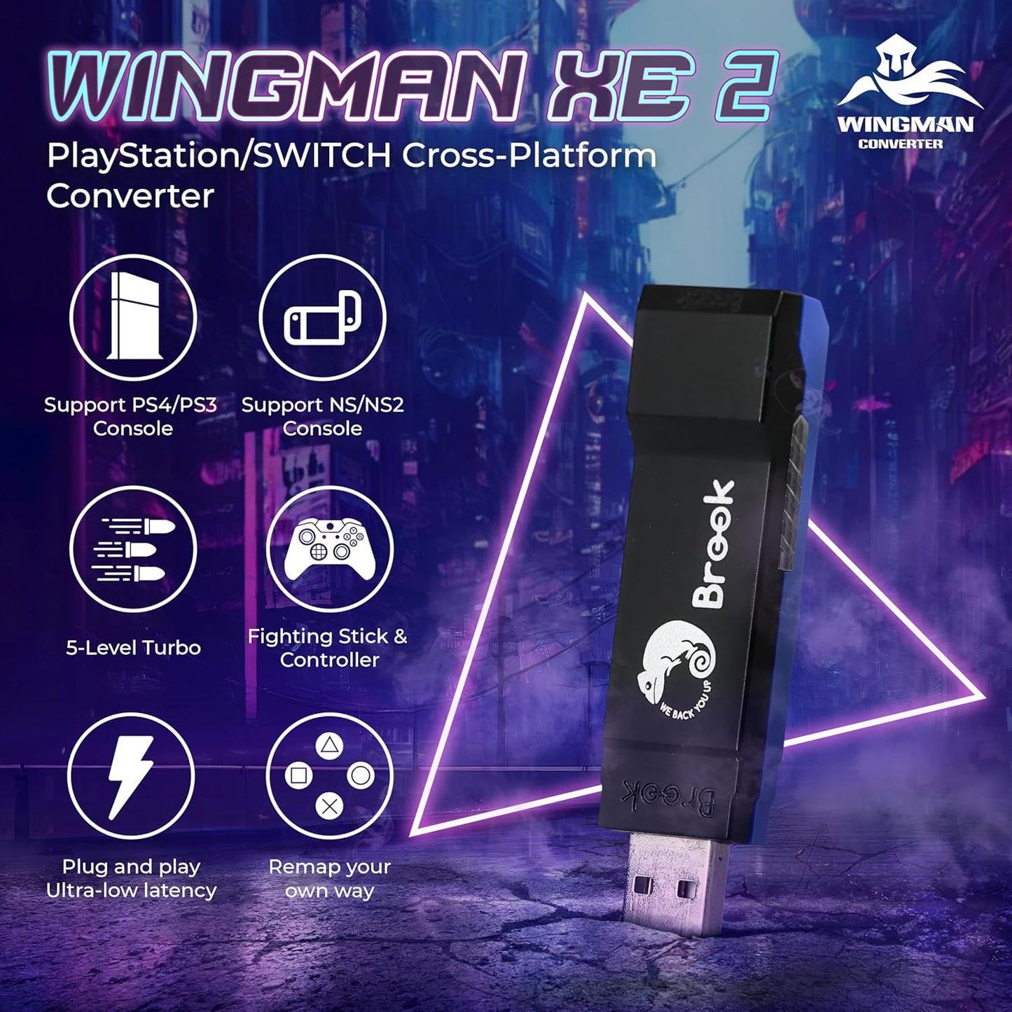 Brook Wingman XE 2 Converter - Two in One Wireless Controller Adapter for PS, Switch/Switch2 Consoles, and PC, Supports Remap and Adjustable Turbo