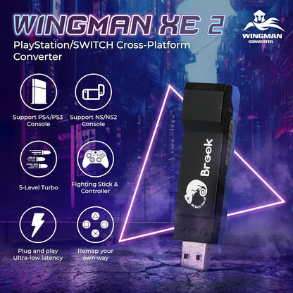 Brook Wingman XE 2 Converter - Two in One Wireless Controller Adapter for PS, Switch/Switch2 Consoles, and PC, Supports Remap and Adjustable Turbo