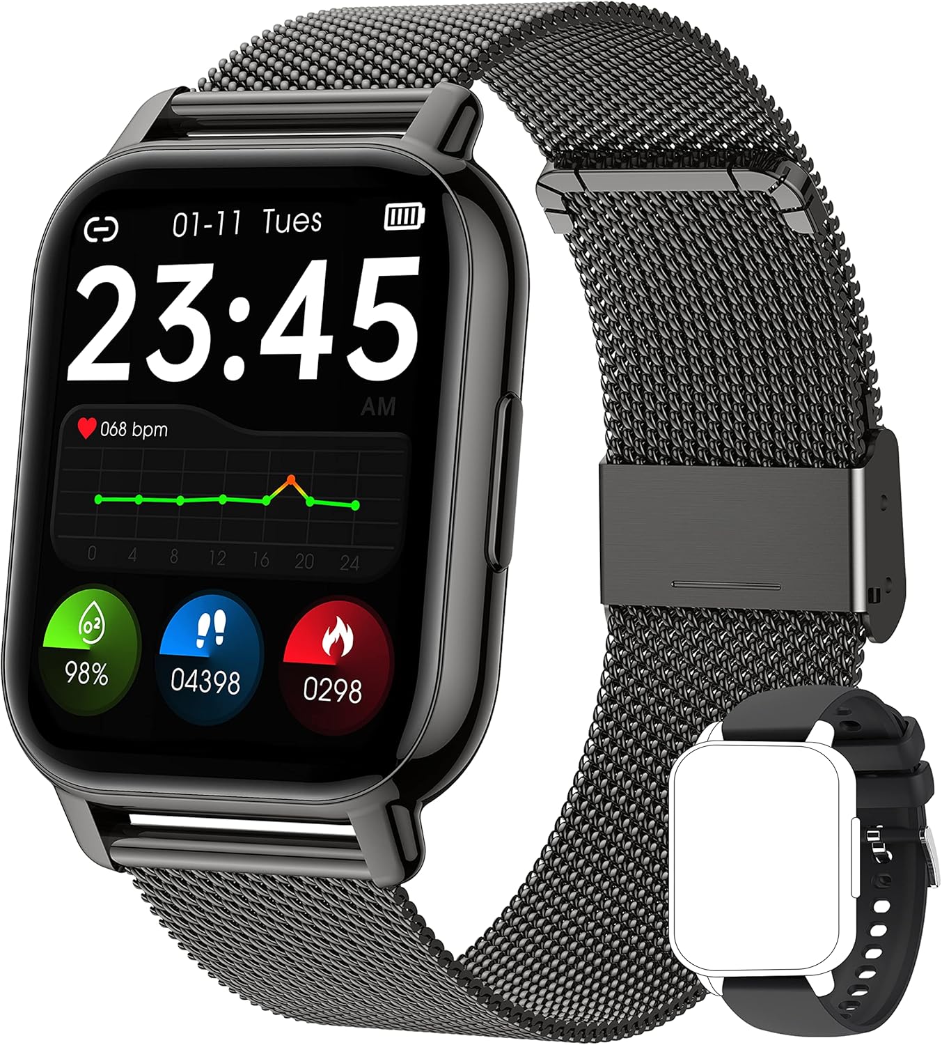 Popglory Smart Watch Answer/Make Calls & 2 Straps, 1.85" Large Smartwatch for Women Men, Fitness Watch Blood Pressure, Blood Oxygen, Heart Rate Tracking, Step Counter for iPhone & Android