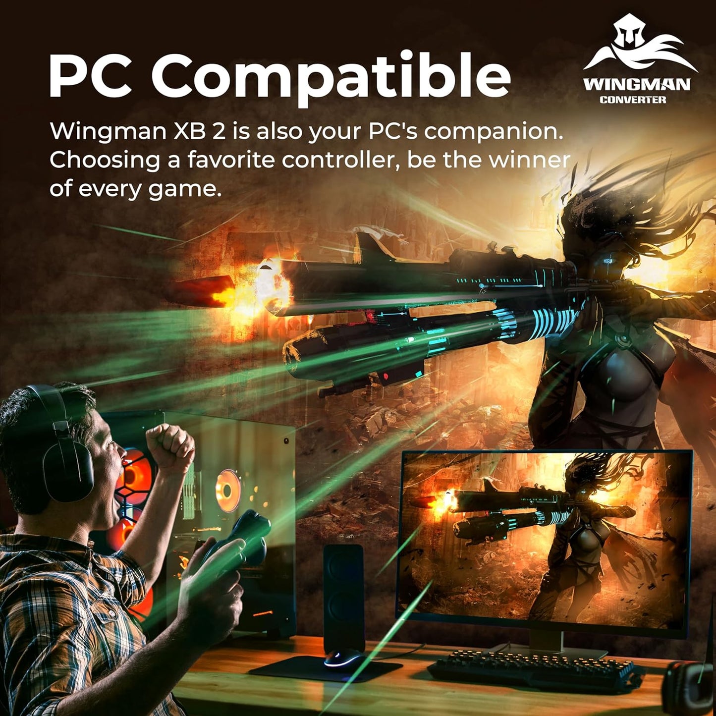 Brook Wingman XB 2 Converter- Wireless Controller Adapter for XB 360, XB Original Consoles and PC, Supports Remap and Adjustable Turbo [Exclusive Version]