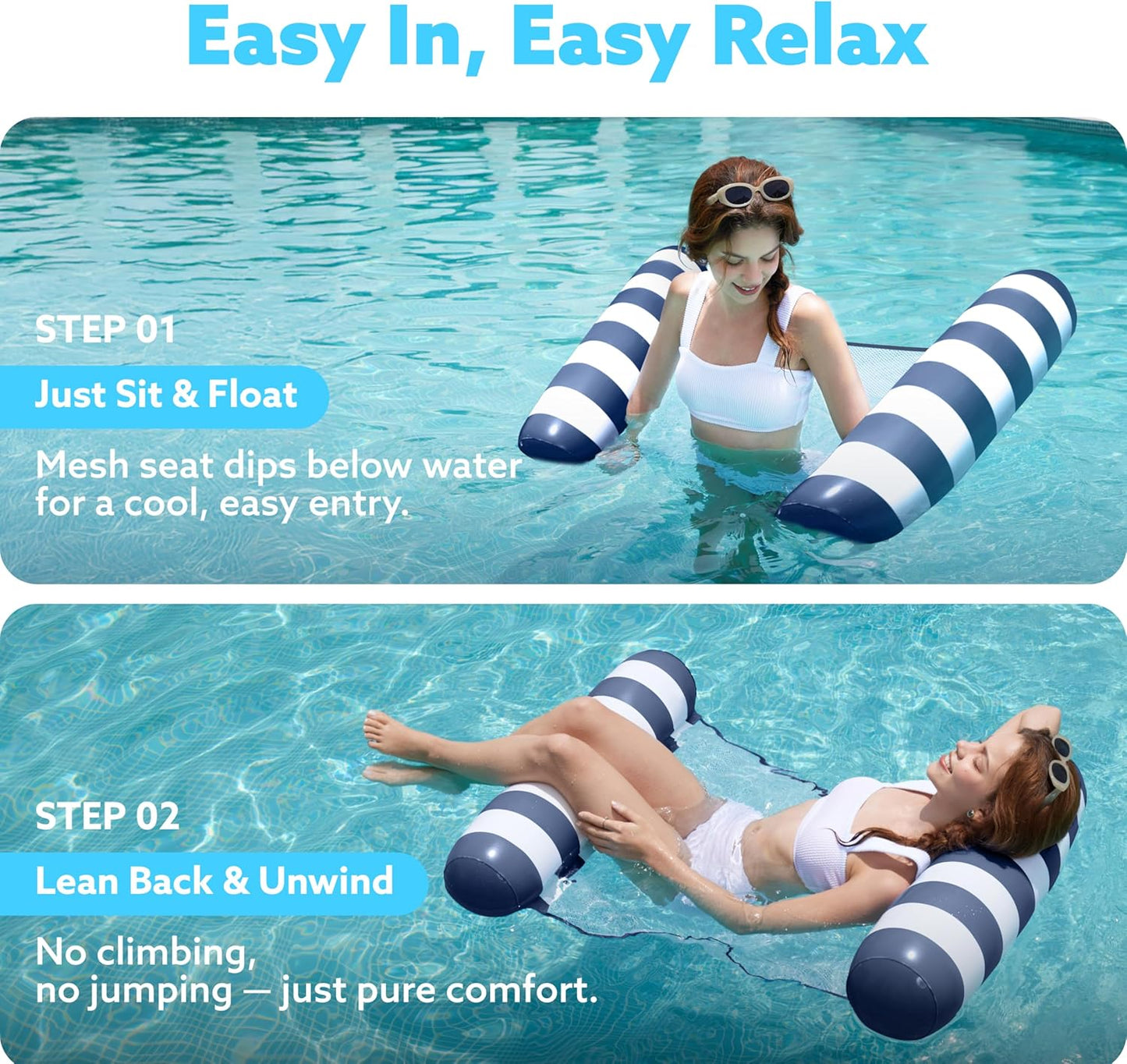 Sloosh Hammock Pool Floats Adults, 4-in-1 Multi-Purpose Inflatable Pool Floaties PVC Water Hammock Lounge