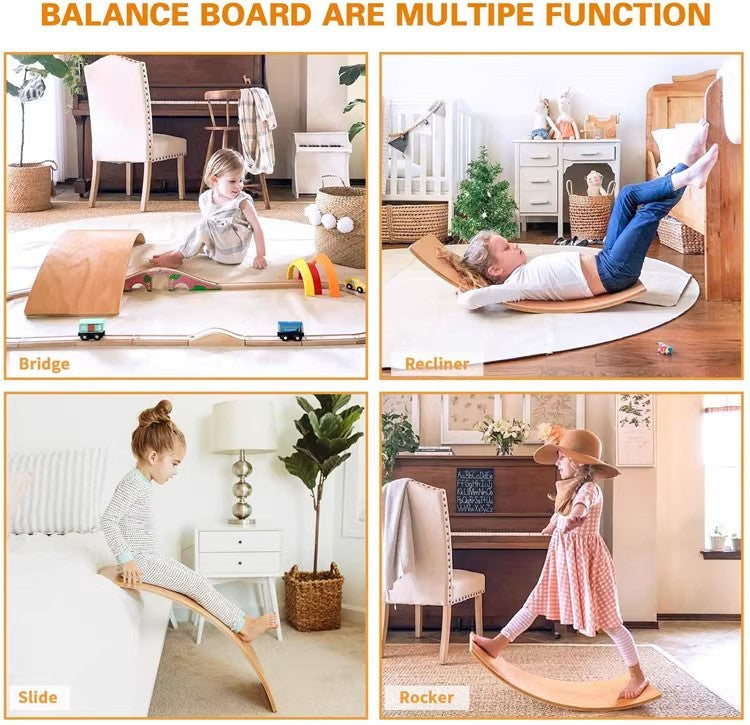 Montessori Balance Board by Baby360 – ARC Curved Wooden Wobble Board for Toddlers & Kids