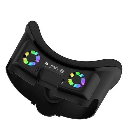 Meta Quest 3 Cooling Fan with RGB Lights | Oculus Quest 3 VR Face Cover Cooling System | Dual Turbo Fans (6.85×4.33×4.45in) | 7-Color LED | Includes Nose Cover & Sponge Pad (White/Black)