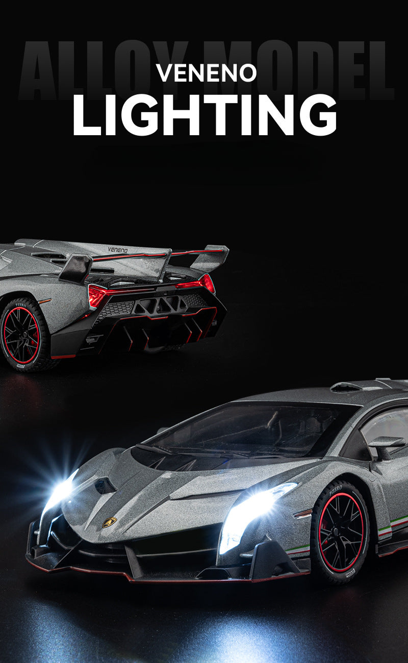 Lamborghini Veneno 1:24 Alloy Diecast Model Car | Pull Back Action | Sound & Light FX | Sports Car Toy (8.3"x3.4"x4.7")