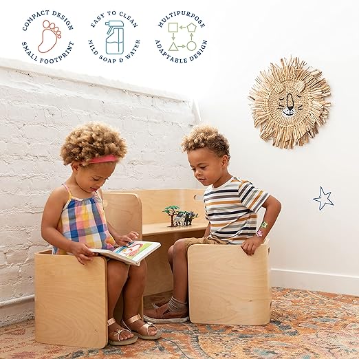 Baby360 STUDIO Kids Birch Wood Activity Table & 2 Chair Set – Adjustable Heights, Ergonomic Design, Multifunctional