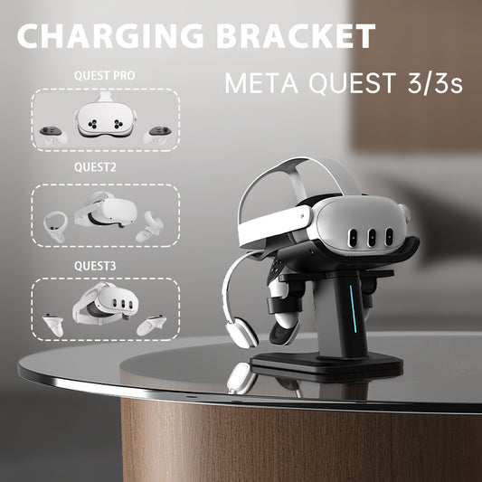 Meta Quest 3/3S & Vision Pro Charging Station Dock with RGB Lights | All-in-One Display Stand with Controller Holder & Sync Charge | VR Headset Accessories Organiser with Cool Lighting Effects