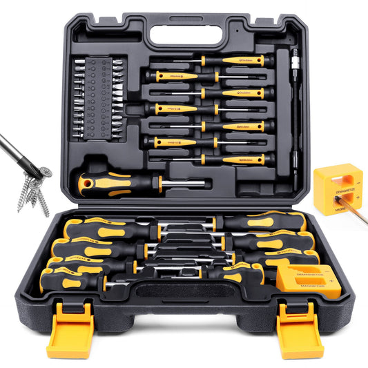 43pcs Steel Magnetic Screwdrivers Set, Black And Yellow, with Case, Slotted Hex Torx Bits Precision Screwdriver Rod Set, Professional, Durable