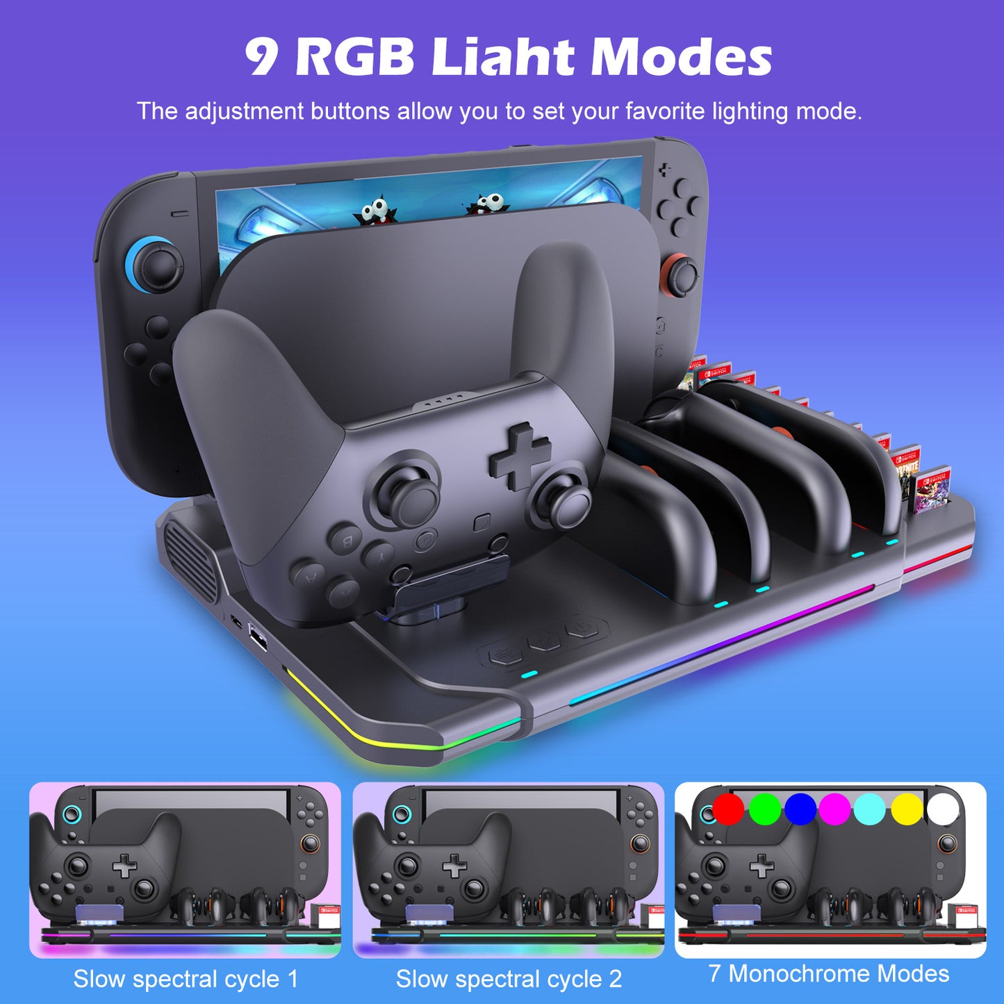 Switch 2 Cooling Dock with 4 Joy-Con Charger | Pro Controller & Game Card Holder | RGB Fan Base Station for Nintendo Switch 2 Accessories