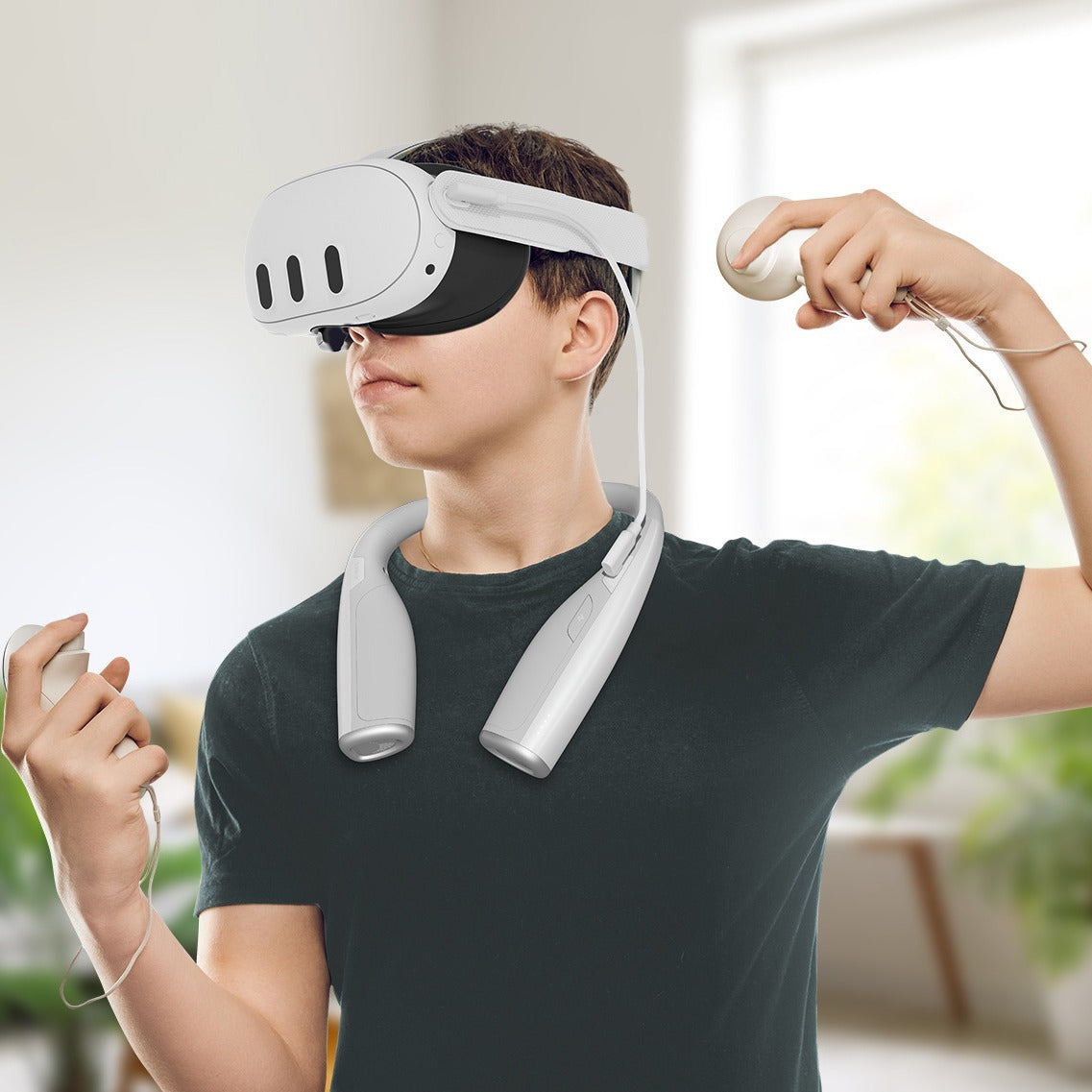 "20W Fast Charging Neck Power Bank for Meta Quest 3/3S | 6000mAh VR Battery Pack | Wearable White ABS Charging Accessory | Extended Playtime (Model: MQ3S-Neck)"
