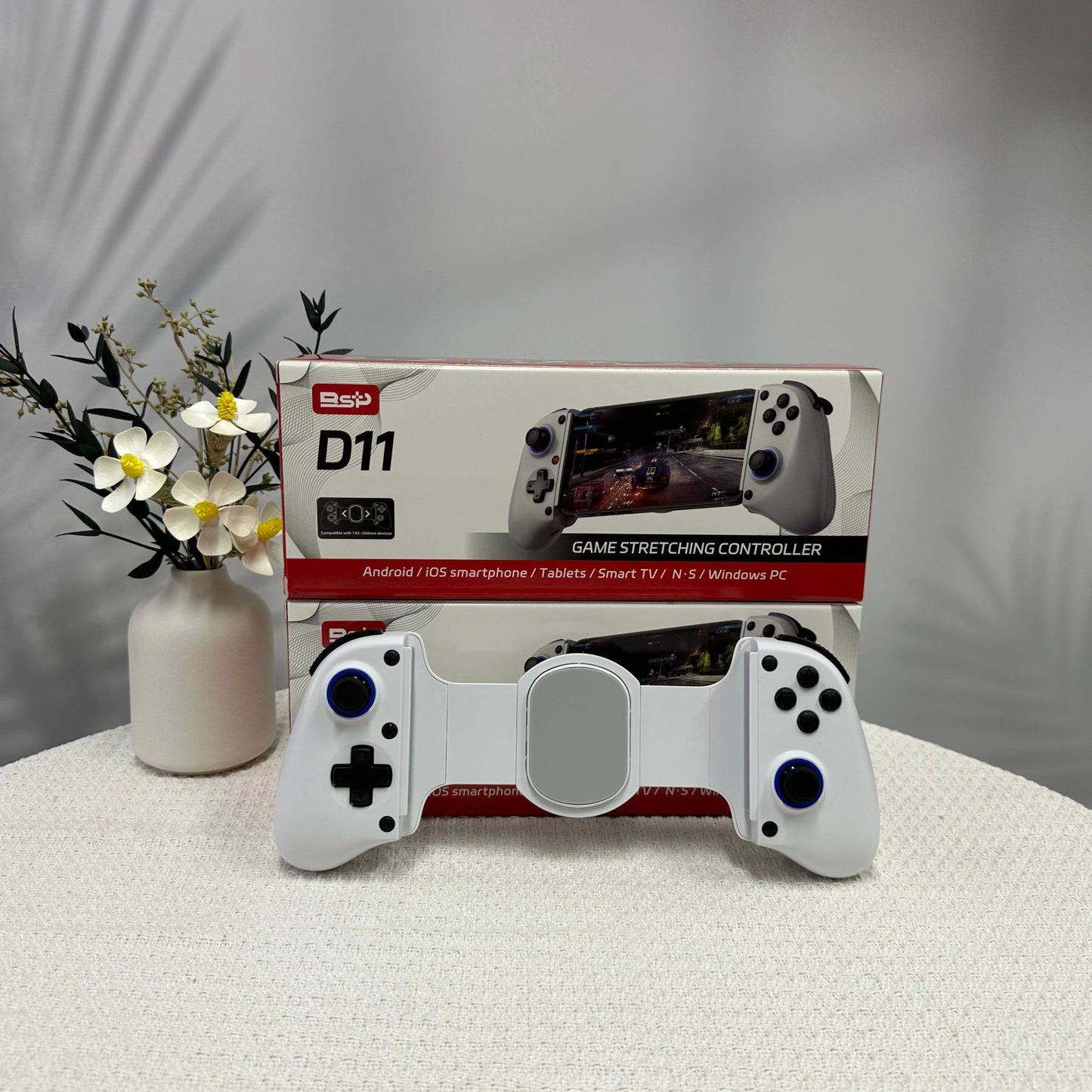 D11/D11S Telescopic Bluetooth Game Controller for Switch/PC/Android/iOS - Hall Effect Triggers, 6-Axis Gyro, Vibration, Xbox Cloud Streaming - White/Black (D11S with Cooling Fan)
