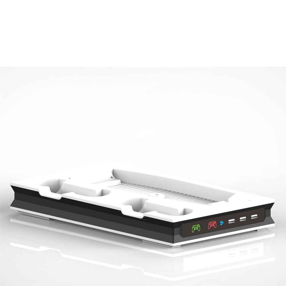 "PS5 Cooling Stand with LED Charging Dock | Multi-Functional Cooling Fan Base for PS5 Digital/Disc Edition | 7.87×1.81×12.99in | Magnetic RGB Cooling System | Includes 4 Magnetic Heads (White/Black)"
