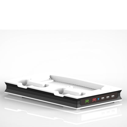 "PS5 Cooling Stand with LED Charging Dock | Multi-Functional Cooling Fan Base for PS5 Digital/Disc Edition | 7.87×1.81×12.99in | Magnetic RGB Cooling System | Includes 4 Magnetic Heads (White/Black)"