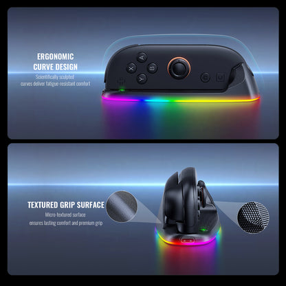 Nintendo Switch 2 Joy-Con Charging Mouse Dock | RGB LED Charging Station with Wireless Optical Mouse | Rechargeable NS2 Controller Dock with RGB Lighting [2025 New Version]