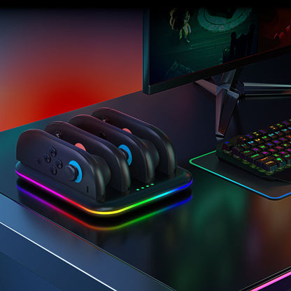Switch 2 Joy-Con Charging Dock with RGB Lights | 4-Port Fast Charging Station | Horizontal Stand for Nintendo Switch 2 | 4.5" x 1" x 6.5" (11.5x2.5x16.5cm) | ABS Construction