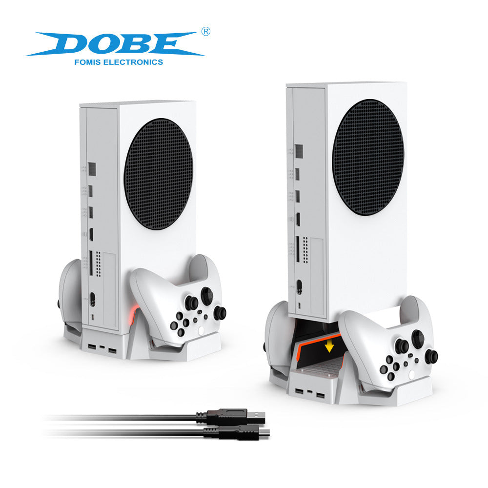 "Xbox Series S Cooling Stand with Dual Controller Charger | Vertical Cooling Base & Charging Station for Xbox Series S Console | 6.4×2.75×9.84in | Includes 2 Rechargeable Battery Packs | USB Powered (Black)"