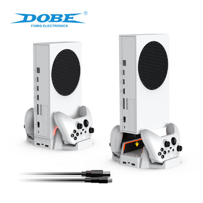 "Xbox Series S Cooling Stand with Dual Controller Charger | Vertical Cooling Base & Charging Station for Xbox Series S Console | 6.4×2.75×9.84in | Includes 2 Rechargeable Battery Packs | USB Powered (Black)"