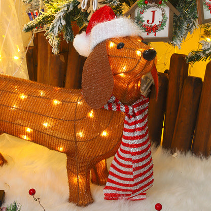 Christmas Dachshund Dog Light-Up Outdoor Decoration - Festive Sausage Dog Garden Ornament with LED Lights for Holiday Yard Decor