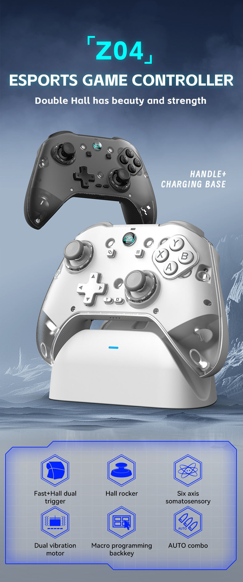 Z04 Pro Wireless Gaming Controller with Magnetic Charging Dock - Bluetooth Gamepad for PC, iOS iPhone, Android Phone, Tablet, Hall Effect Sticks, Dual-Mode Triggers, Replaceable Buttons & Faceplates