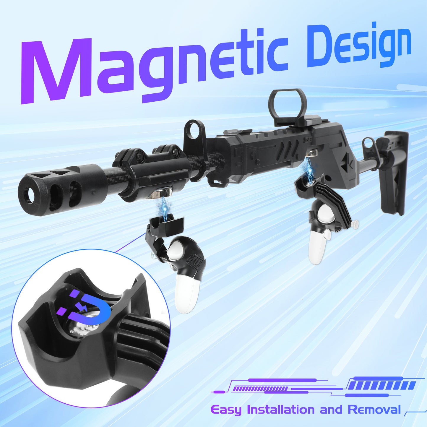 Meta Quest 3S/3 VR Rifle Stock Controller Attachment - Alloy Machine Gun Stock for Quest 3S/3/2 Handles | VR Shooting Game Accessory for Onward, Pavlov, Contractors