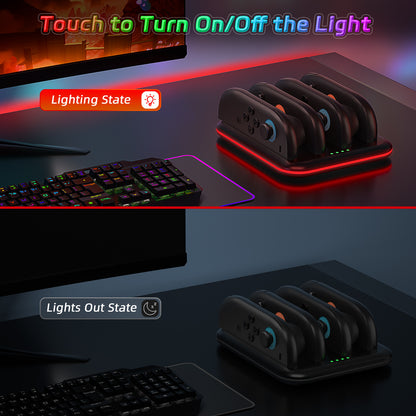 Switch 2 Joy-Con Charging Dock with RGB Lights | 4-Port Fast Charging Station | Horizontal Stand for Nintendo Switch 2 | 4.5" x 1" x 6.5" (11.5x2.5x16.5cm) | ABS Construction