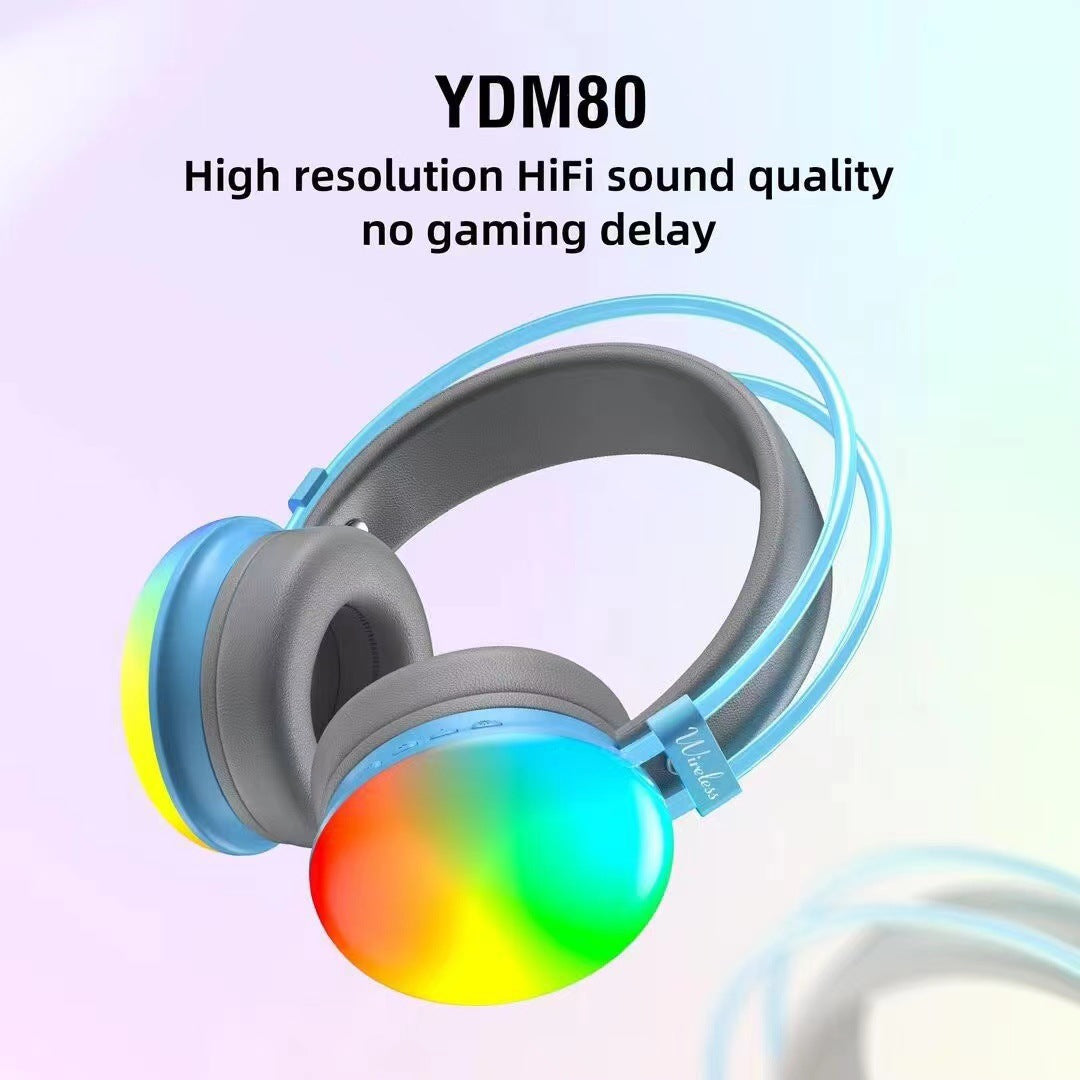 YDM80 RGB Bluetooth Headphones - Wireless Over-Ear Gaming & Sports Headset | 8H+ Playtime | IPX3 Waterproof | Bass Boost | Digital Display | 10m Range