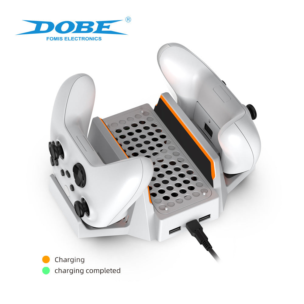 "Xbox Series S Cooling Stand with Dual Controller Charger | Vertical Cooling Base & Charging Station for Xbox Series S Console | 6.4×2.75×9.84in | Includes 2 Rechargeable Battery Packs | USB Powered (Black)"