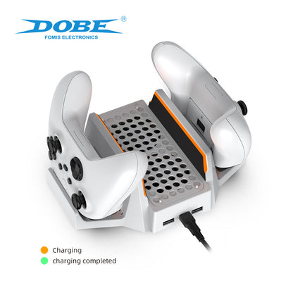 "Xbox Series S Cooling Stand with Dual Controller Charger | Vertical Cooling Base & Charging Station for Xbox Series S Console | 6.4×2.75×9.84in | Includes 2 Rechargeable Battery Packs | USB Powered (Black)"