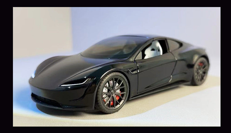Tesla Roadster 1:24 Scale Die-Cast Alloy Car Model – Pull-Back & Sound/Light Effects, Music Playback, Collectible Electric Supercar Toy for Kids & Adults